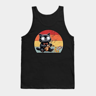 Funny Retro Cat Playing Violin Violinist Tank Top